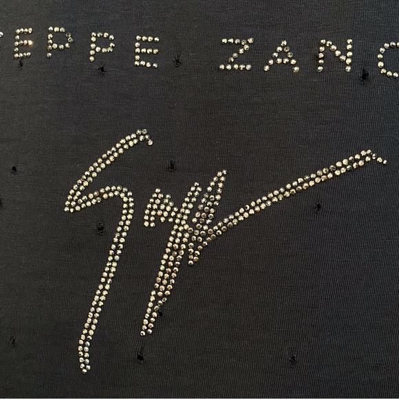 GIUSEPPE ZANOTTI black gray Sparkly Swarovski crystal distressed shirt top - Picture 5 of 10